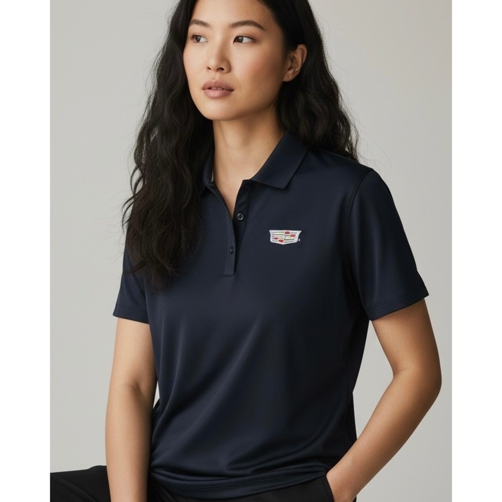 CADILLAC UnderArmour HeatGear Womens XL Black Polo Shirt Short Sleeve Fitted
